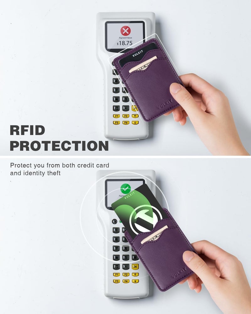 VULKIT Stick on Card Holder Compatible for iphone Leather Cell Phone Wallet Credit Card Case Strong Sticker for Women - Image 3